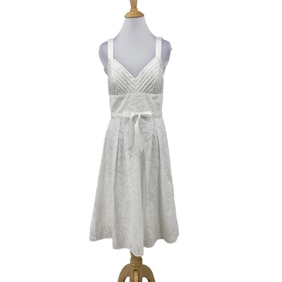 BCBG Paris Floral White Midi Dress Womens 10 Sleeveless Pleat Front Lined *READ - Picture 1 of 13